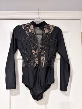 Glamour Costumes Black Lace Illusion Leotard Adult Medium